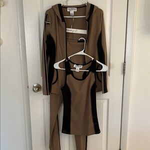 LA+IMAGE Taupe and Black Active Set - Jacket, Tank & Leggings